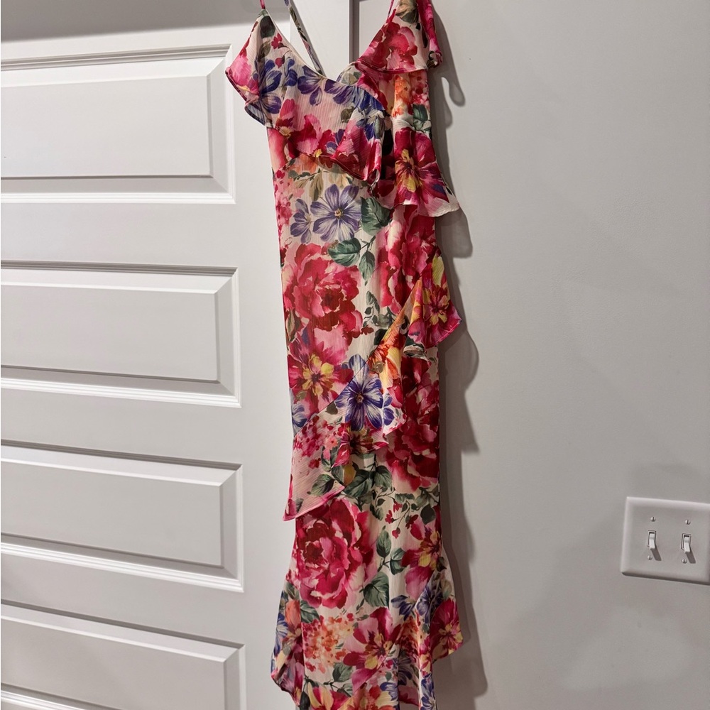 Vici Asymmetrical Floral Dress - Pink and Red
